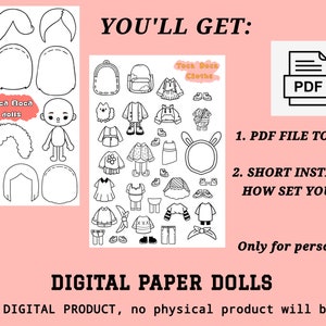 Color Toca Boca Paper Doll /Toca Boca Paper Doll and Clothes / Toca Boca papercraft / quiet book pages / Printable Paper Doll image 2