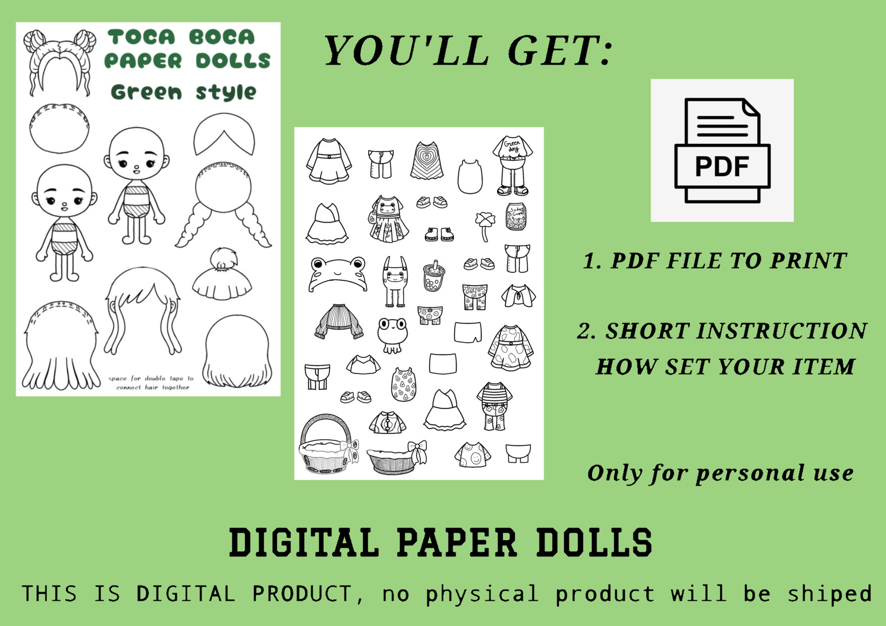 Colored Toca Boca Paper Doll With Different Hairstyle and 