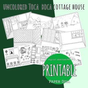 Uncolored Printable Toca Boca Cottage House / Toca Boca papercraft / quiet book pages / Printable apartment for paper dolls