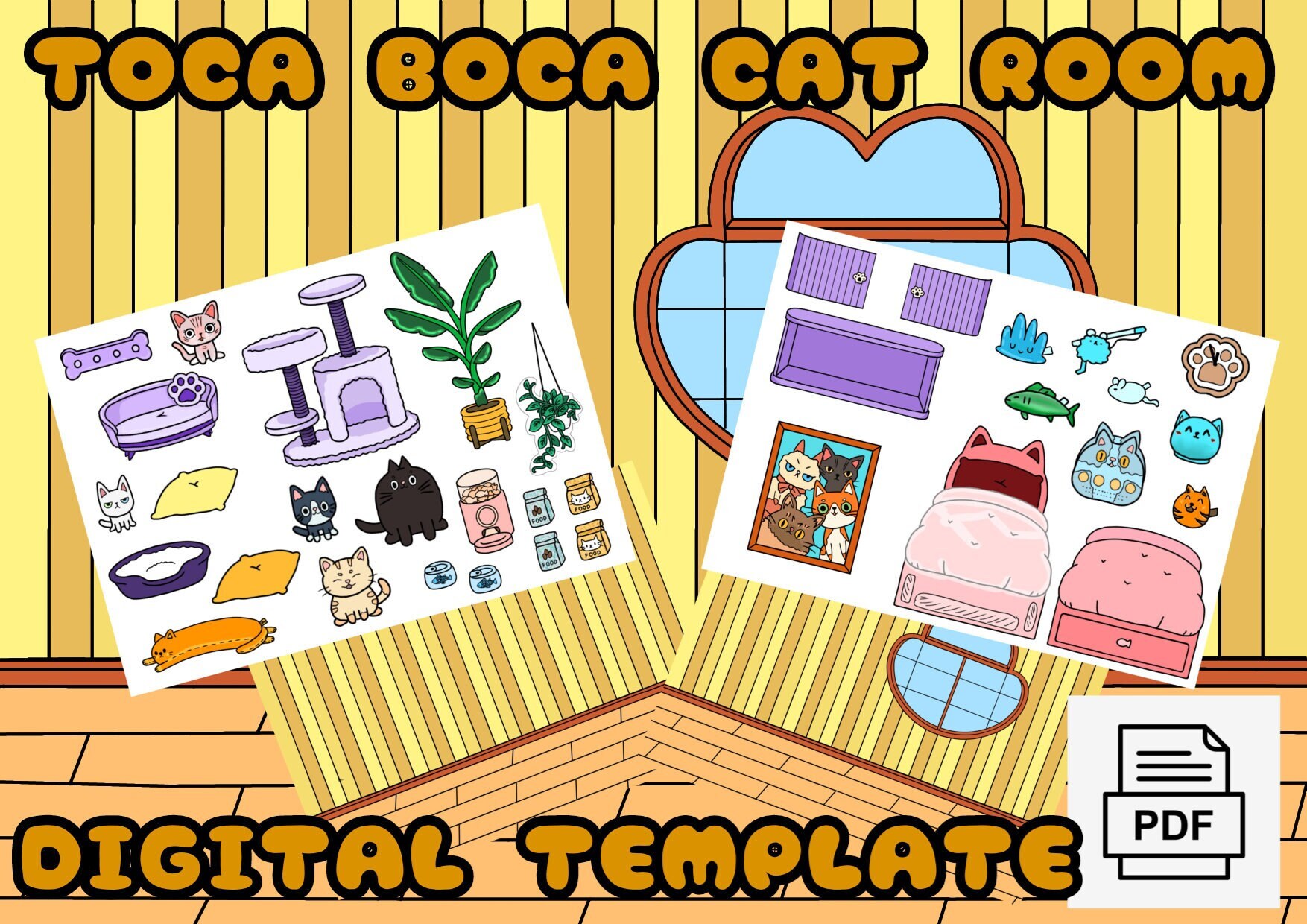 Toca Boca Cat Room / Toca Boca Papercraft / Quiet Book Pages / Etsy