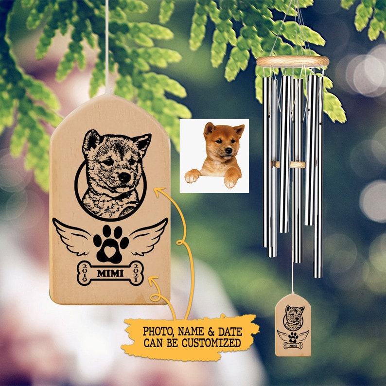 Dog Loss Gift Angel Wings Wind Chime Dog Mom Wind Chime Pet Memorial Photo Your Pet Wind Chime Personalized Pet Dog Memorial Wind Chime