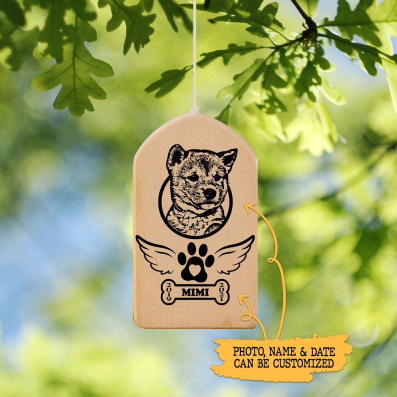 Dog Loss Gift Angel Wings Wind Chime Dog Mom Wind Chime Pet Memorial Photo Your Pet Wind Chime Personalized Pet Dog Memorial Wind Chime