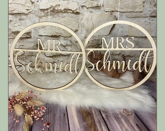 Holzkränze | Stuhlkränze | Hochzeit | Hochzeitsdeko | Hochzeitsschilder | personalisiert | mit Name | Mrs u. Mr | Better Together