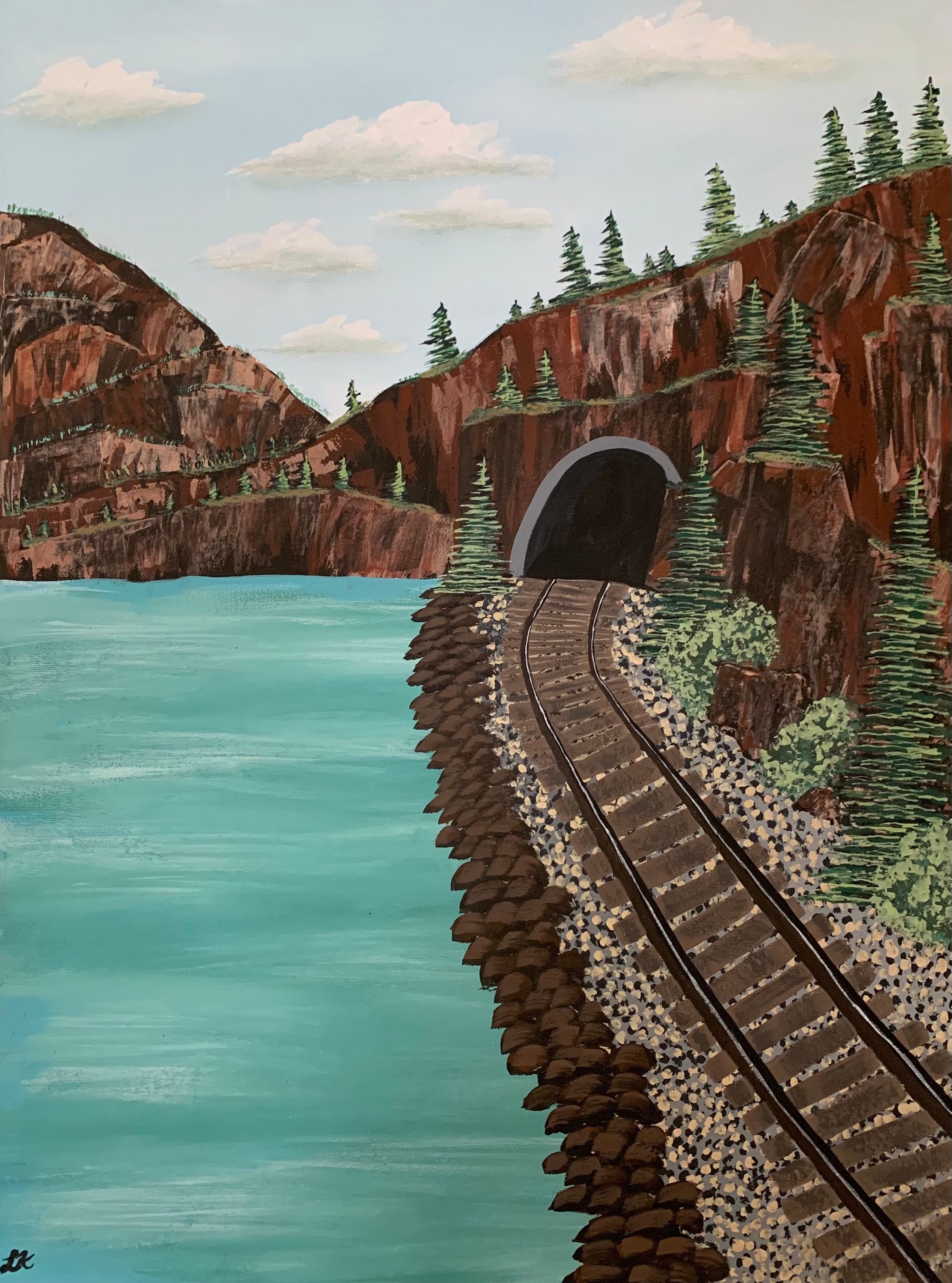 Original acrylic paintingLandscape paintingTrain tracks Etsy