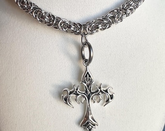 Handmade Stainless Steel Cross Chainmaille Necklace