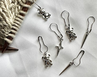 Charm Stitch Markers | Teddy Bear, Spike, Star | Knitting Crochet Gift