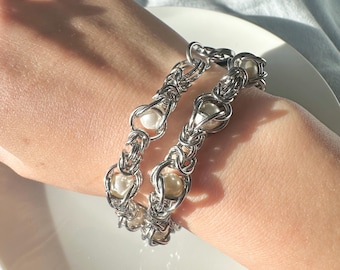 Handmade Stainless Steel Pearl Chainmaille Bracelet