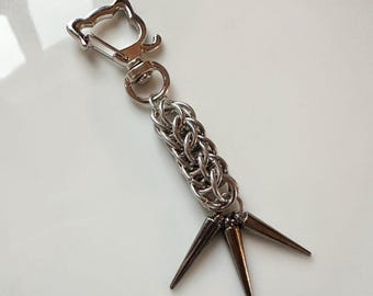 Spiky Kitty Chainmaille Keychain in Stainless Steel | Chainmaille Jewelry | Gift for Cat Lovers
