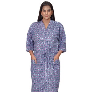Cotton Kimono Robe Dressing Gown, Block Print Bridesmaid Robe, Summer Nightwear, One Size