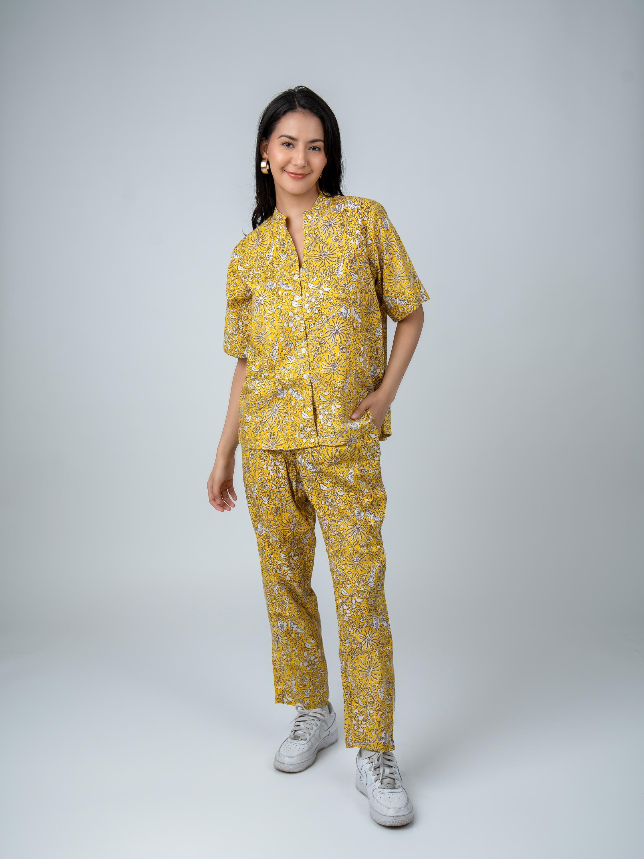 Conjunto de pijama de algodón de verano para mujer, camisa y