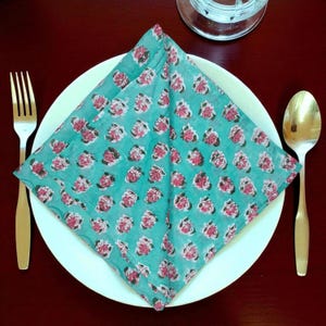 Indian Hand Block Print Cotton Napkins 6X16 inches Square Napkin 6 Pieces Set Table Dinner Napkins For Party Flower Hand Block Print Cloth