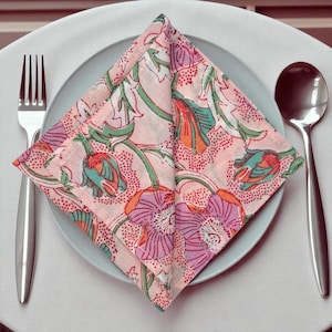 Beautiful Flower Handmade Printed Cotton Napkin Bohemian Napkin Set Pure Indian Cotton Cloth Napkins Table Setting Décor Napkins