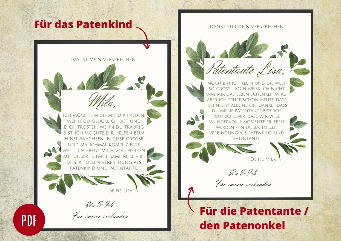Geschenk zur Patenschaft für PATENKIND und PATENTANTE / Etsy
