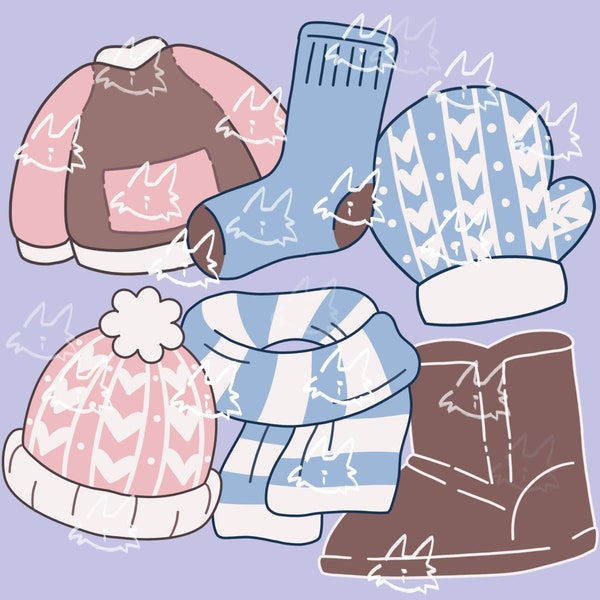 Cozy Winter Clothes Clip Art Digital Download