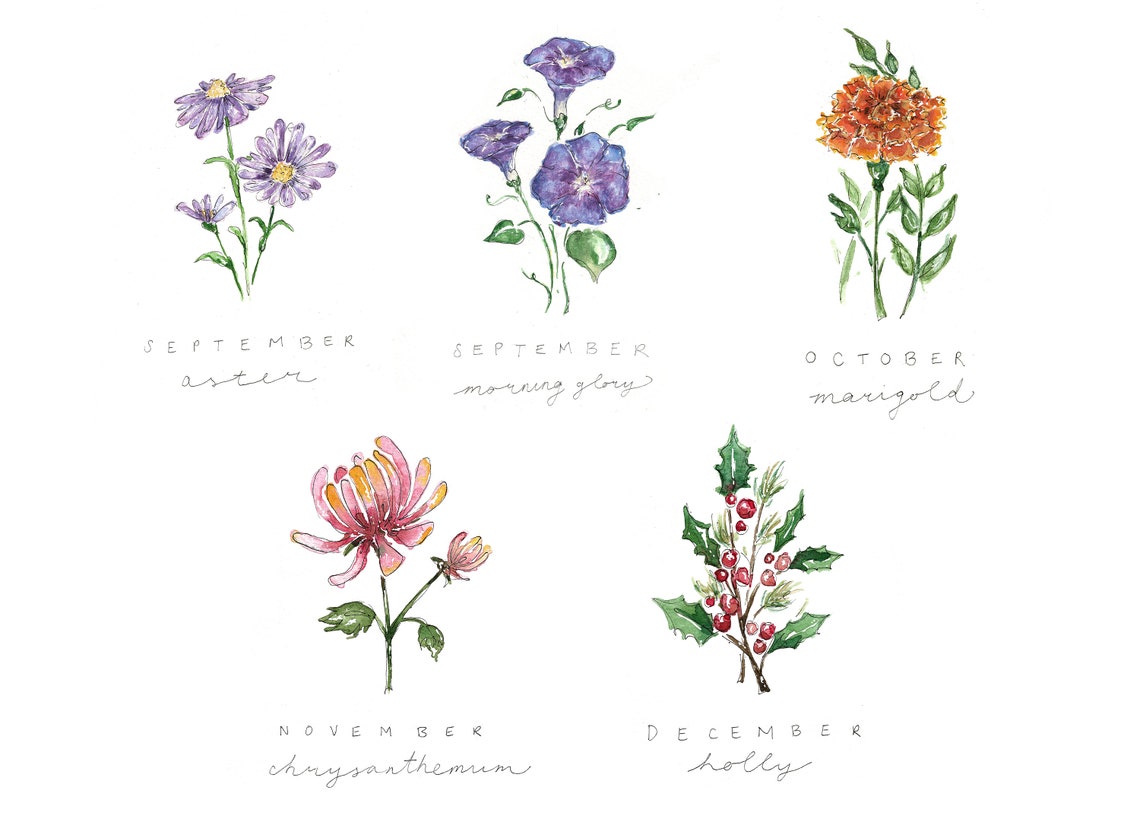 Birth Flower Prints Watercolor Flower Wall Art - Etsy