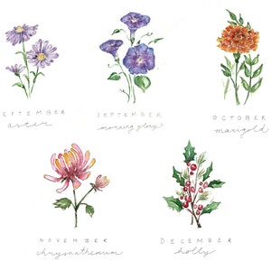 Birth Flower Prints Watercolor Flower Wall Art - Etsy