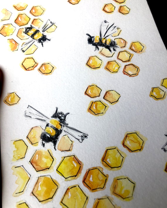 Honeycomb Bee Painting Watercolor Bee Art Prints -  Australia