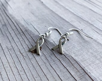 Spoonie Silver Awareness Ribbon Hanging Dangle Drop Earrings Spoon Theory Spoonie Warrior Gift Chronic Illness