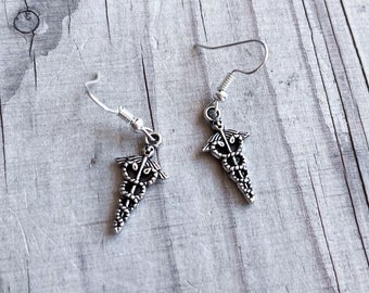 Caduceus Silver Hanging Dangle Drop Earrings Spoon Theory Spoonie Warrior Gift Chronic Illness