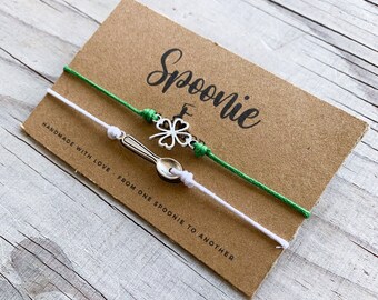 Lucky Charm Spoonie Bracelet Set Four Leaf Clover Charm Chronic Illness Spoonie Warrior Jewelry