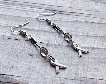 Spoonie Silver Spoon Awareness Ribbon Hanging Dangle Drop Earrings Spoon Theory Spoonie Warrior Gift Chronic Illness