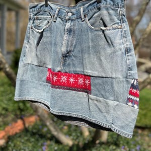 Återvunnen Levis 505 jeanskjol: Ull snöflingelappmönster (XL)