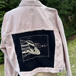 Pink Upcycled Gap Jean Jacket & Black T-Shirt "I Need SPACE" Ladies Extra Extra Large (XXL)