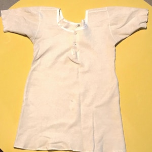 Camiseta interior térmica vintage de lana color blanco roto para mujer con cuello abotonado, talla pequeña (S)