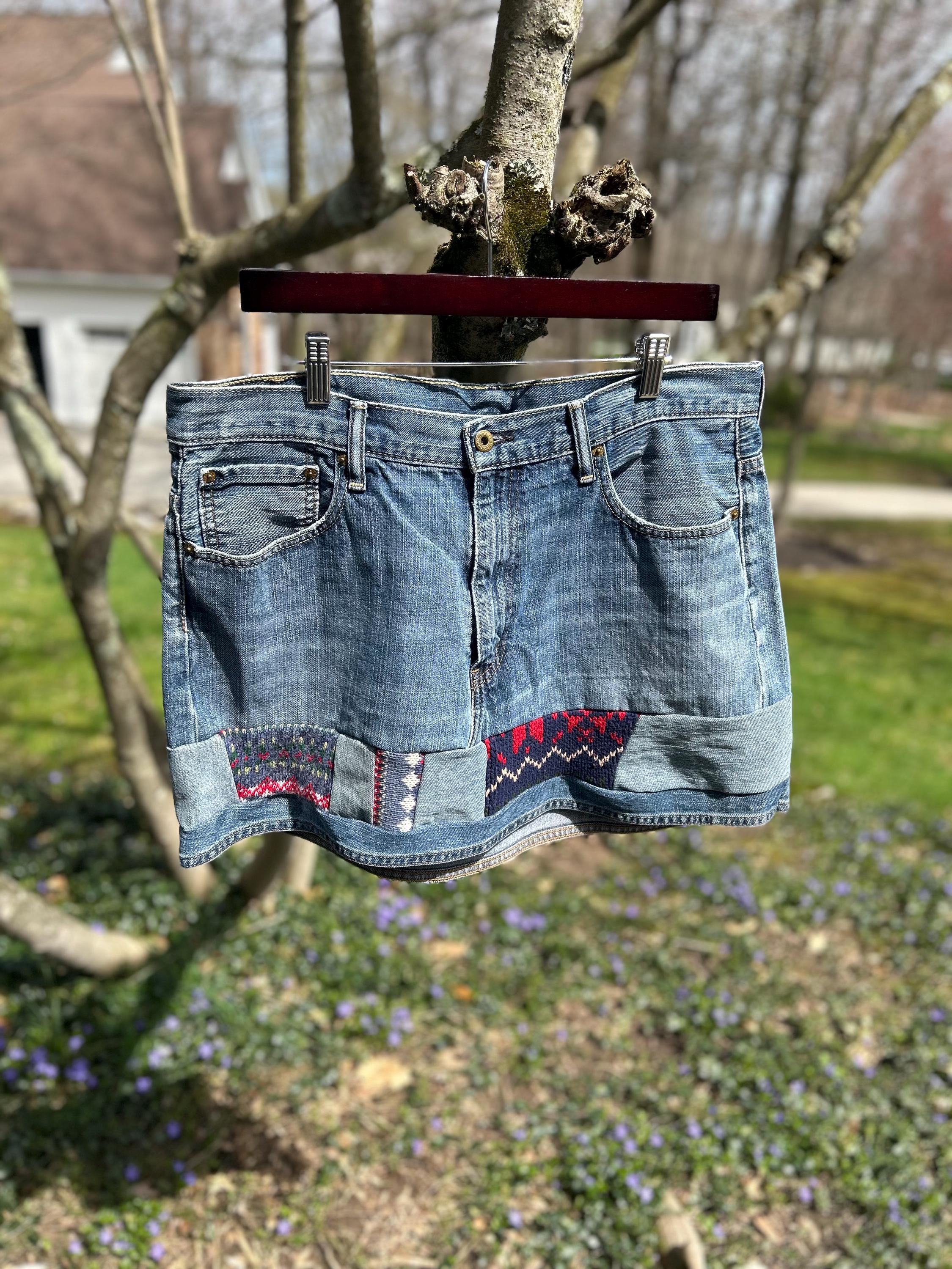 Mini Skirt Outfit Ripped Jean Skirt 80s Upcycled Levis Skirt UK