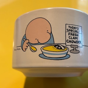 Vintage 1979 ZIGGY kubek na zupę ze świeżych małży „Dzisiejsza oferta specjalna: świeża zupa ze świeżych małży”