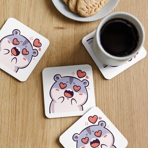 Illustrazione dell'animale domestico del criceto Emote carina Emote kawaii Emote dei cartoni animati Sottobicchieri in sughero Sottobicchieri di caffè