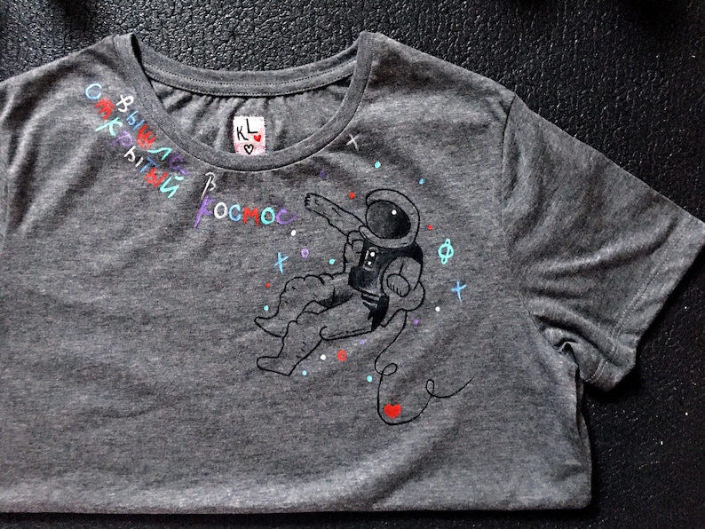 Astronaut tee Gagarin t-shirt Space gift Cotton Printed T-shirt With balloon