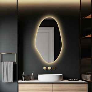Illuminated LED Bathroom Mirror,  Irregular Led Vanity Mirror, Large Wall Mirror with Lights, LED Lighted Wavy Mirror, Backlit Mirror