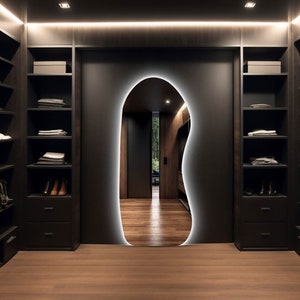 Asymmetrical LED Floor Mirror, Full Length Mirror With Led Lights, Backlit Bedroom Mirror, Illuminated Full Body Mirror, Large Wall Mirror