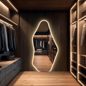 Led Lighted Full Length Mirror, Floor Length Mirror with Led Lights, Illuminated Full Body Mirror, Backlit Bathroom Mirror, Long Wavy Mirror
