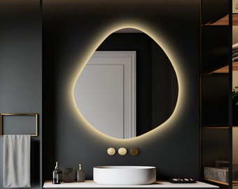 Irregular LED Bathroom Mirror, Illuminated Large Wall Mirror, Vanity Mirror with Led Lights, LED Lighted Wavy Mirror, Backlit Mirror