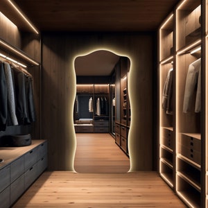 Modern Full Length Mirror, Led Lighted Floor Mirror, Unique Mirror Home Decor, Large Bedroom Mirror