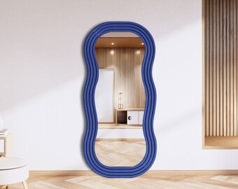 Curvy Floor Length Mirror, Wavy Full Length Mirror, Funky Long Mirror, Large Dressing Mirror, Retro Standing Mirror, Irregular Wood Mirror