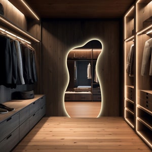 Full Length Led Mirror, Asymmetrical Lighted Floor Mirror, Modern Interior Design