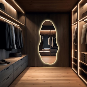Asymmetrical Large Wall Mirror With Lights, Irregular Mirror for Dressing Room, Full Length Backlit Mirror, Led Lighted Full Body Mirror