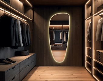 Aesthetic Full Length Mirror, Asymmetrical Mirror, Led Lighted Wall Mirror, Unique Mirror Wall Decor, Irregular Mirror