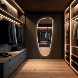 Aesthetic Full Length Mirror, Asymmetrical Mirror, Led Lighted Wall Mirror, Unique Mirror Wall Decor, Irregular Mirror