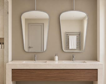 Tapered Suspended Vanity Mirror with Rounded Top, Ceiling Hanging, Made to Order & Customizable