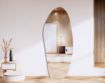 Full Body Mirror for Bedroom, Wavy Floor Length Mirror, Large Floor Mirror, Irregular Full Length Mirror, Large Size Standing Mirror