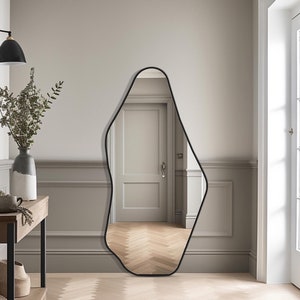 Chic Full Length Mirror, Modern Black Framed Floor Mirror, Tall Wavy Mirror for Interior Design, Large Statement Piece for Home Decor