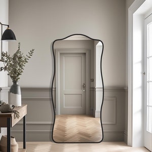 Aesthetic Arched Full Length Mirror, Modern Floor Mirror, Huge Mirror for Home Decor, Sleek Black Wood Framed Mirror