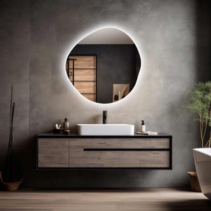Asymmetrical Bathroom Mirror With Led Lights, RGB Led Vanity Mirror, Irregular Lighted Mirror, Illuminated Large Wall Mirror, Backlit Mirror zdjęcie 8