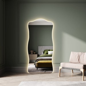 Modern Full Length Mirror, Led Lighted Floor Mirror, Unique Mirror Home Decor, Large Bedroom ...