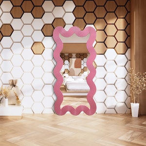 Pink Wavy Floor Mirror, Curvy Full Length Mirror, Funky Full Body ...