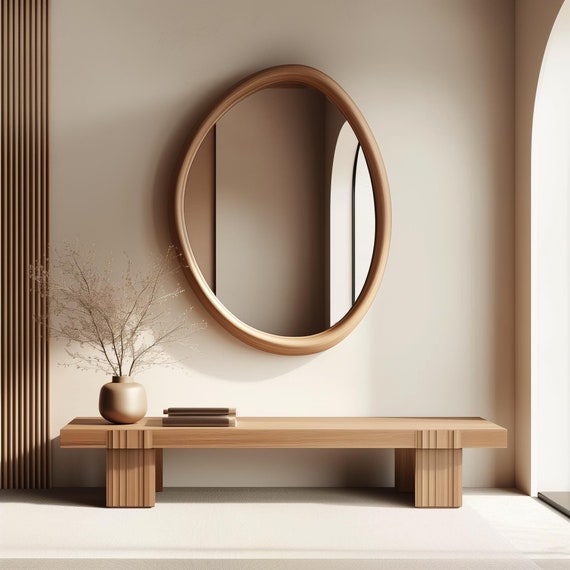 Aesthetic Wooden Mirror, Mid Century Modern Mirror Home Decor, Wood Frame Wall Mirror, Living Room Mirror, Bathroom Mirror, Entryway Mirror